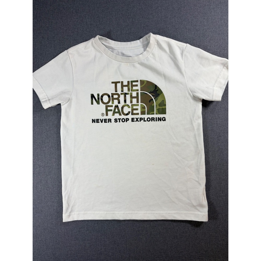 The North Face Kids Camo Logo Graphic T-Shirt White Size 130 Exploration Tee